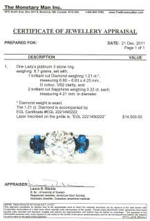 BEAUTY $14,500 PLATINUM VS2 F EGL 1.85ct DIAMOND & BLUE SAPPHIRE 3 