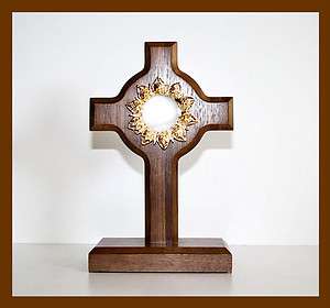   Wooden Cross with Gold Filigree RELIQUARY Theca Relic Holder  