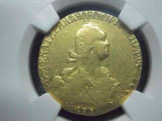 RUSSIA, GOLD 10 ROUBLES, 1775, NGC FINE DETAILS, BEAUTY  
