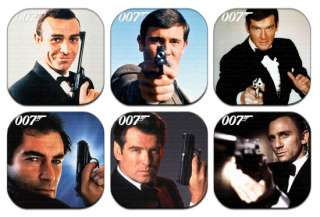 Set James Bond Coasters 007 Connery Moore Craig Beermat  