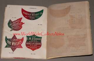 RARE 19th C TABLET & TICKET Co SAMPLE LABEL CATALOG WHISKEY Beer Candy 