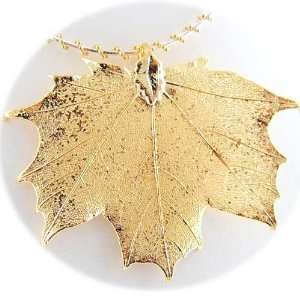 Gold Plated Sugar Maple Real Leaf Sterling Silver Omega Chain Necklace 