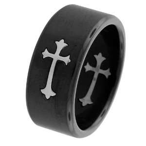 Mens Black Cross Jewelry Rings 316L Stainless Steel, Black Plated 