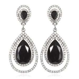  Double Frame Black CZ Pear Drop Earring: CHELINE: Jewelry