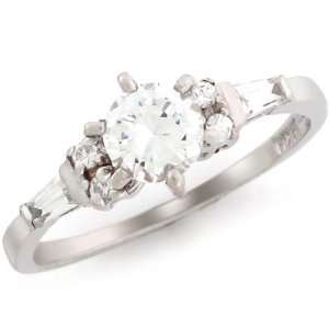    14k White Gold 5.25mm Round CZ baguette promise Ring Jewelry