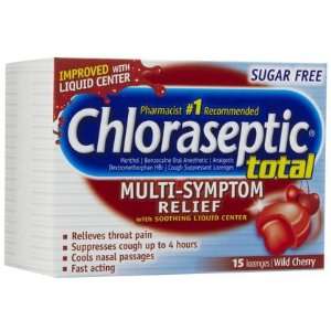 Chloraseptic TOTAL SUGAR FREE Liquid Center L ozenges Wild Cherry 15ct 