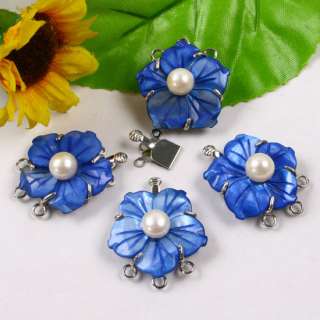 Strand Blue MOP Shell Pearl Carved Flower Clasp 1pc  