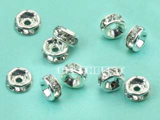 Lot 100pcs Silver Plated Rhinestone 6mm Spacer Beads Charms Findings 