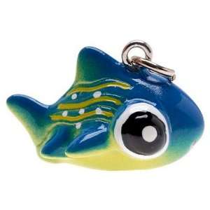   Hand Painted Resin Blue and Green Fish Charm, Qty 1: Everything Else