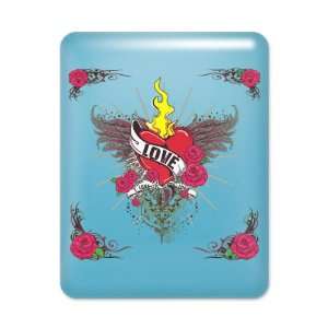  iPad Case Light Blue Love Flaming Heart with Angel Wings 