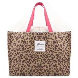  Leopard Print Shopper Tote Bag w/ Mesh Top Closure   BROWN 