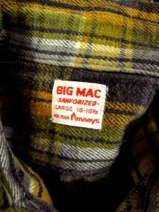 vintage 50s mens yellow plaid BIG MAC sanforized flannel work shirt sz 