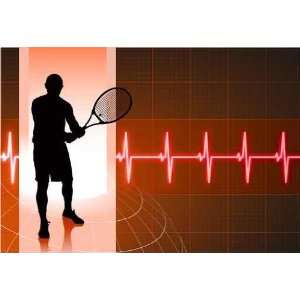 Tennis Player with Abstract Pulse Red Background   Peel and Stick Wall 