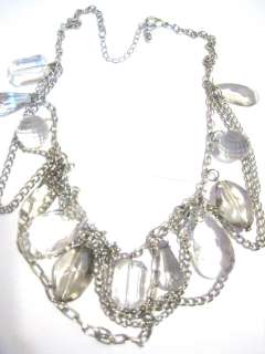 BANANA REPUBLIC CLEAR CRYSTAL DROPS SILVER DANGLING NECKLACE NEW 