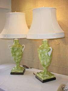 Vintage Urn Style Matching Pair of Faux Marble Painted Table Lamps w 