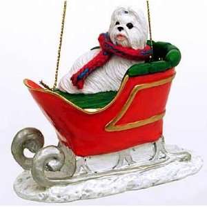  White Shih Tzu in a Sleigh Christmas Ornament: Home 