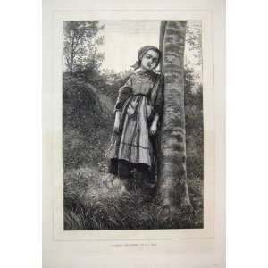  1871 Breton Girl Tree Country Scene Antique Print