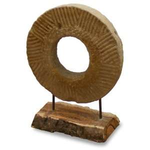  Hand Carved Stone Coin on Stand
