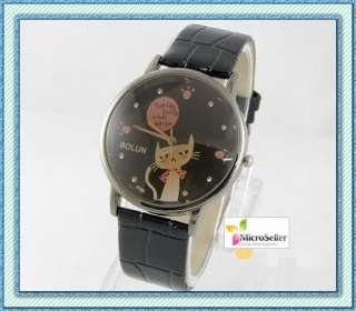 Cute Black Cat PU Leather Quartz Wrist Watch Unisex  