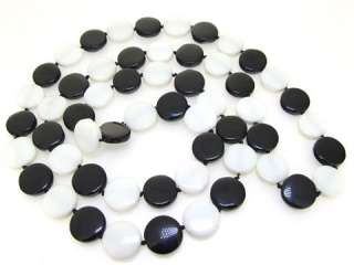 Knotted Necklace Black White Jasper Coin Beads Gemstone  