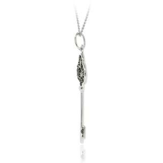 925 Silver Black Diamond Accent Clover Key Necklace, 18  
