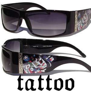 New Mens Sports Sunglasses Tattoo Black Designer Skull  