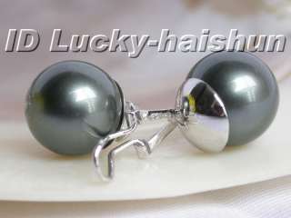 Tahitian black sea shell pearls earrings clip Back  