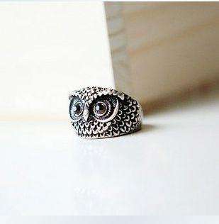 Black Eyes Cute Vintage Style Rhinestone Owl Head Ring 2Color Z07 