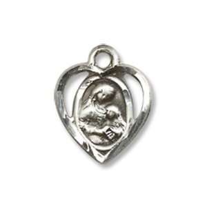 STERLING SILVER ST. ANN MEDAL, HEART SHAPED, WITH 18 STERLING CHAIN