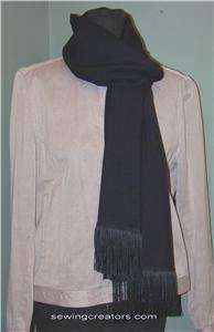 Black Wool Poly Blend Scarf With Fringe New Wrap Shawl  