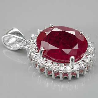 LUXURIOUS AAA BLOOD RED RUBY & WHITE SAPPHIRE 925 SILVER PENDANT 