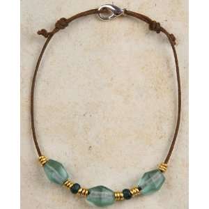  Anklet   Recycled Glass and Brass Beads Curious Designs 