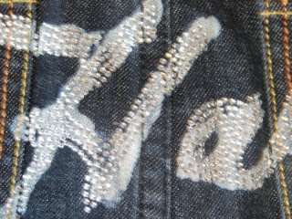 NWOT ED HARDY Blue Jean CRYSTAL BLING DENIM SKIRT 28  