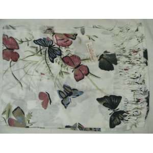 Womens Pashmina 100% Cashmere Scarf  Ivory with Ornate Butterfly and 