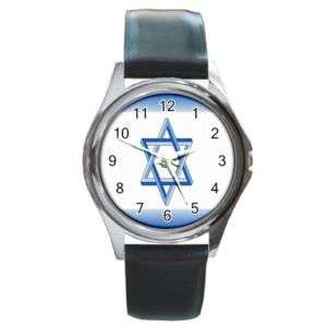 Star of David Jewish Jerusalem Leather Watch New  