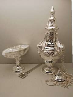 Ornate French Angel Censer (thurible) & Boat & Spoon  