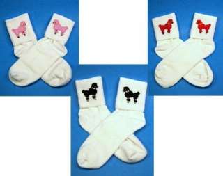 Girls White Bobbie Bobby Socks Choose Color Poodle & Sz  