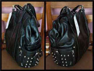   Black studded Leather side pockets Shoulder bag HX0004 NWT RP$295