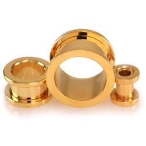  Stainless Steel Gold Plated Flesh Tunnel Plugs   1 (25mm 
