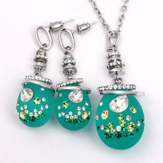 18GP Swarovsik Crystal Green Stud Earrings Necklace Set  