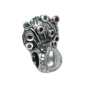  151279 Peacock Bead in Sterling Silver with Green Red 