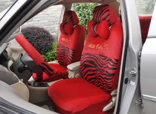 Auto Car plush Front Rear Seat Cover ZEBRA 19pcs bowknot two color red 
