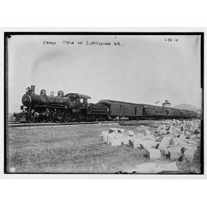   on S. Manchurian R.R.,view of engine,cars on track