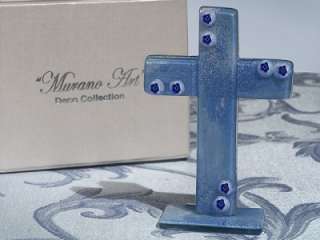 12 Murano Glass Art Deco Blue Standing Cross Favor  