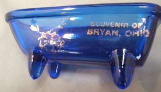 Vintage COBALT BLUE Glass TUB Souvenir of BRYAN, OHIO  