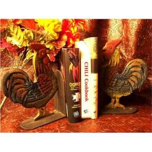  Set of Cast Iron Rooster Bookends: Home & Kitchen