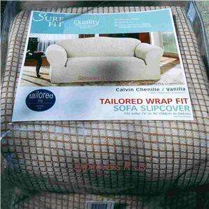 NEW SOFA CALVIN CHENILLE Tan TAILORED WRAP SLIPCOVER SUREFIT  