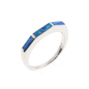 Sterling Silver Ring in Lab Opal   Blue Opal   Ring Face Height: 3mm 