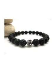 Lava Rock and Silver Bead Mens Energy Bracelet