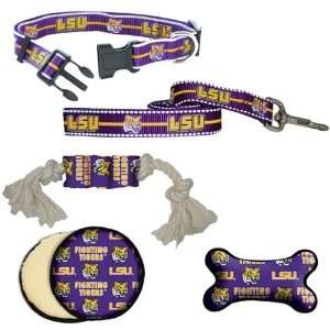  LSU Tigers Dog Collar, Lead, & Toy Gift Set: Pet Supplies
